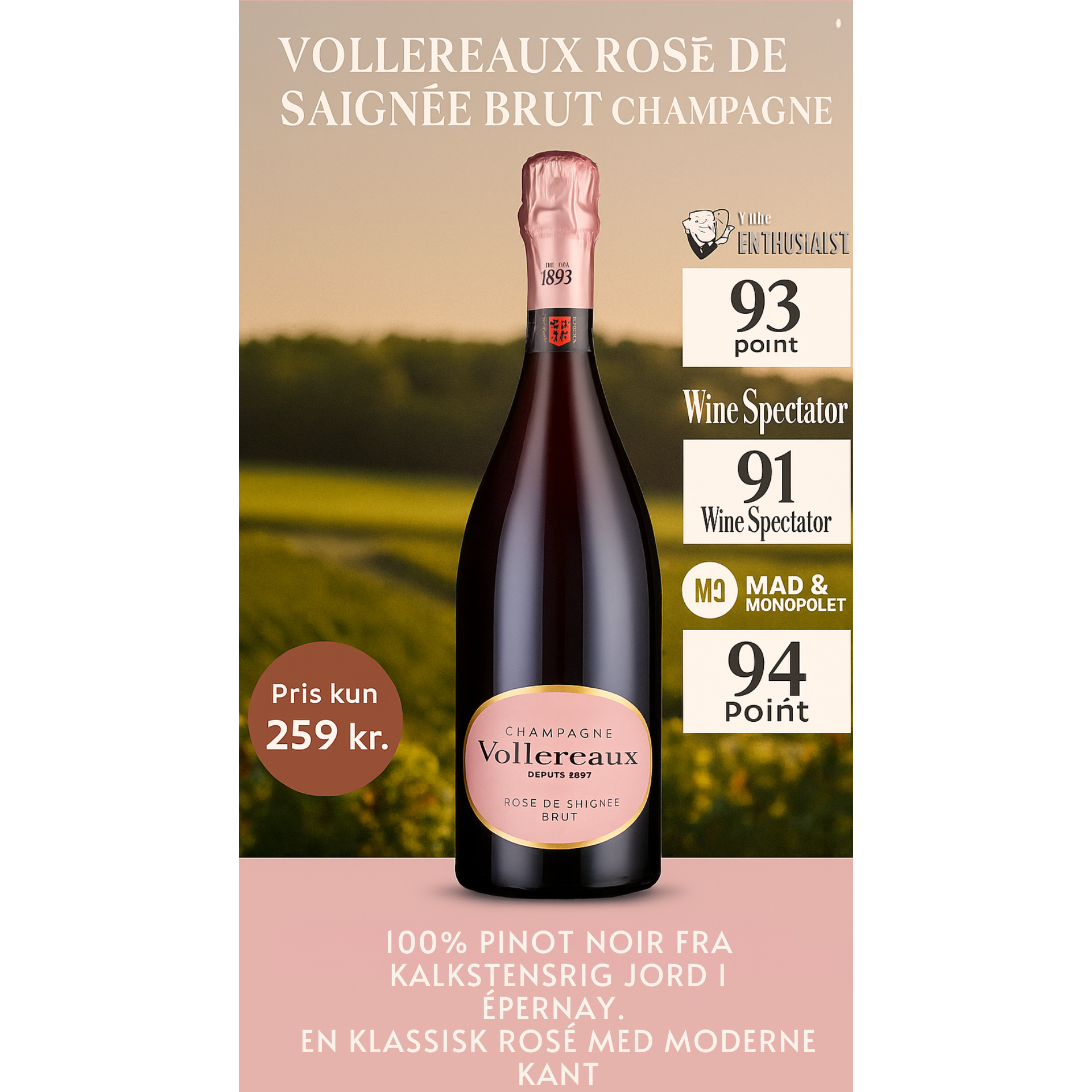Vollereaux Rose de Saignee Brut Champagne NV
